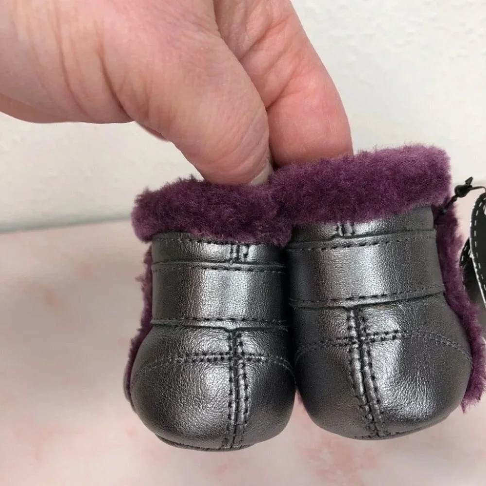 NWT Old‎ Soles crib shoes polar boot silver w/ purple fleece size 2 infant